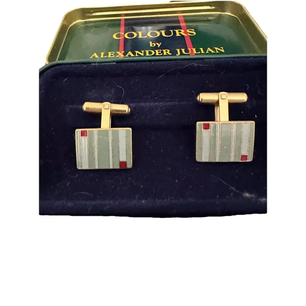 Colours by Alexander Julian Cufflinks Green Grey Red Gold In Original Box 1980’s